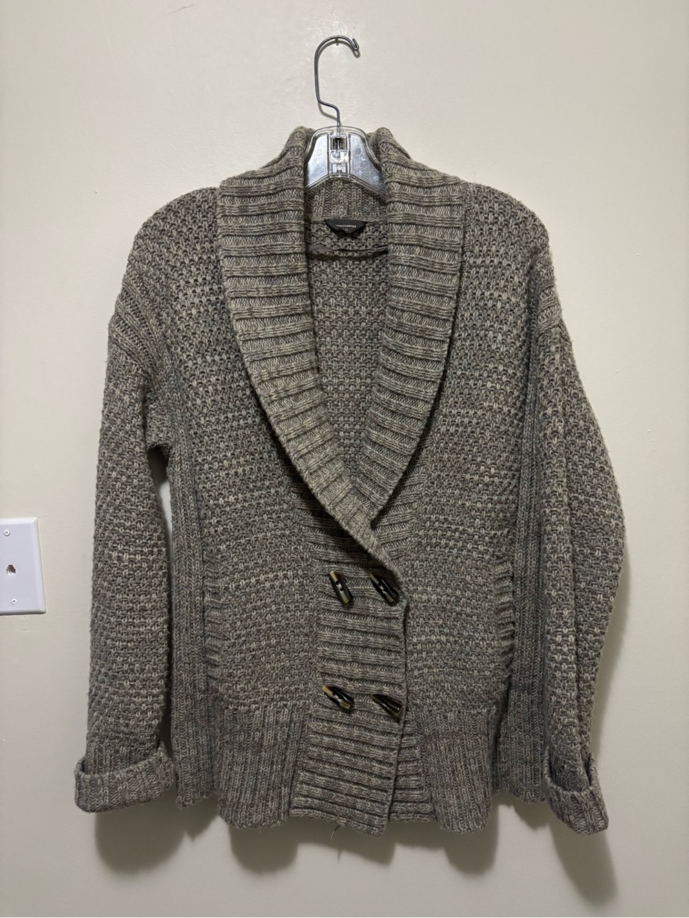 Denver Hayes Women's Large Gray Melange Chunky Knit Shawl Collar Toggle Cardigan